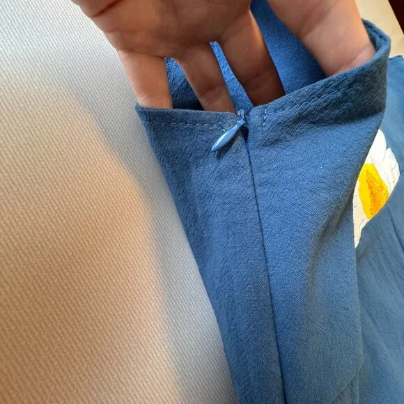 (SOLD) Bib Overall Jumpsuit Teal Daisy Print Baggy Fit Cottagecore Boho Country - Picture 5 of 15